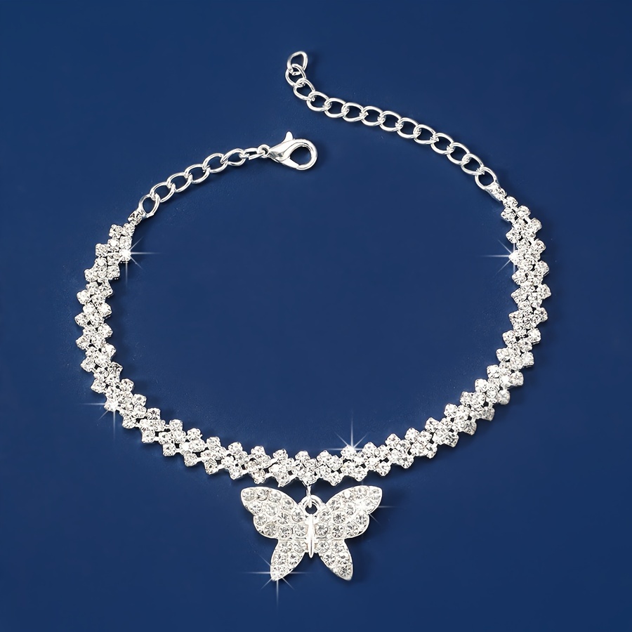 Butterfly Pendant Bracelet with Rhinestones